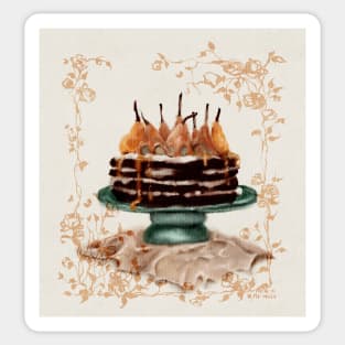 Caramel Pear and Gingerbread Cake Cottagecore Art Watercolor Sticker